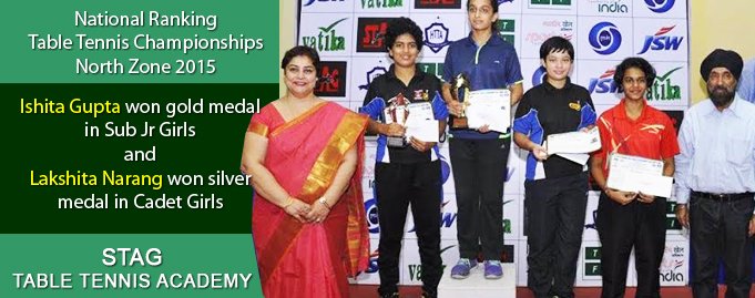 Ishita Gupta won gold medal in Sub Jr Girls and Lakshita Narang won silver medal in Cadet Girls in national ranking table tennis championships north zone 2015